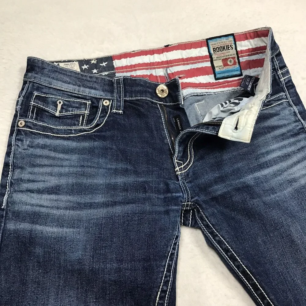 ROOKIES Lennon Jean Men 34x33 Low Rise Narrow Dark Whisker Wash Stretch